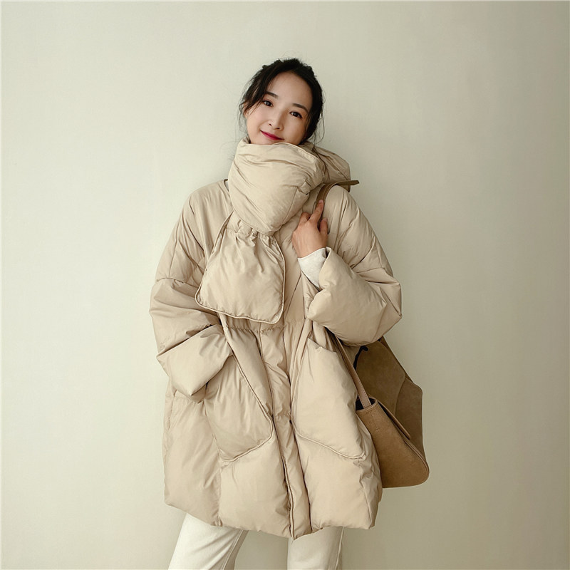Puffer Jacket Women Down - الشتاء الدافئة أسفل سترة مقنعين وشاح